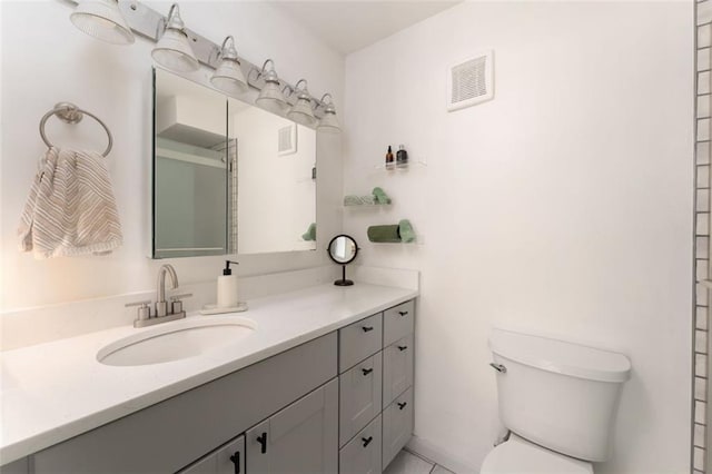 bathroom with vanity, toilet, and visible vents