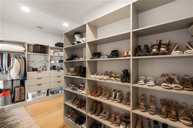 spacious closet with hardwood / wood-style flooring