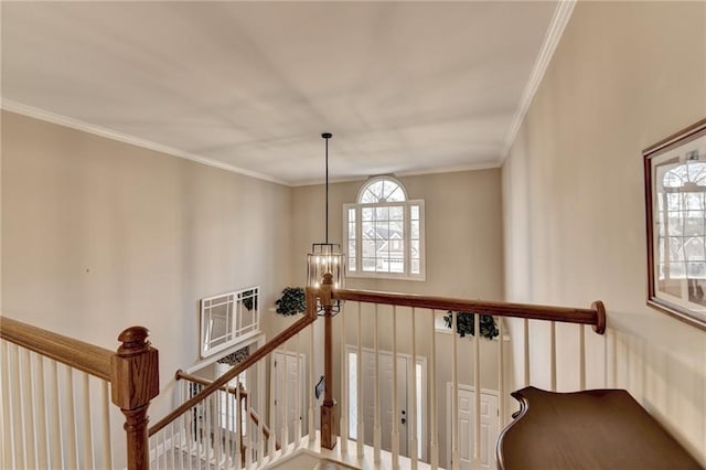 stairs featuring ornamental molding