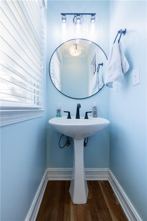 bathroom with wood-type flooring