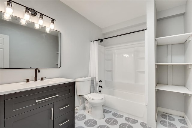 full bathroom featuring tile patterned floors, vanity, toilet, and shower / tub combo