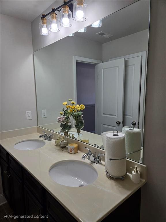 full bathroom with double vanity, visible vents, and a sink