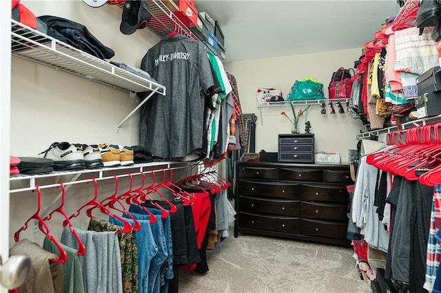 walk in closet with carpet