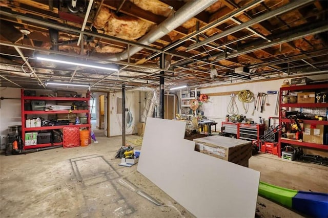 below grade area featuring a workshop area