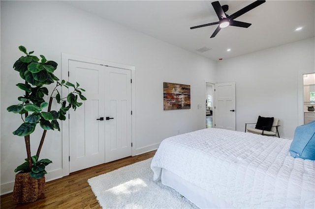 115 Dahlia Ave NW, Atlanta, GA 30314 - bedroom featuring wood finished floors, recessed lighting, a ceiling fan, and a closet