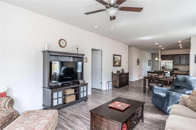 2646 N Broad Ext N, Rome, GA 30161 - living area featuring wood finished floors, ceiling fan, and recessed lighting