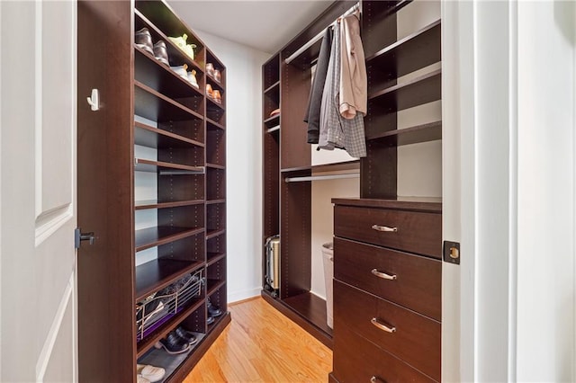 walk in closet featuring light wood finished floors