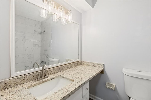 full bath with toilet, walk in shower, and vanity