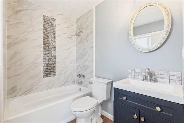 full bath featuring baseboards, toilet, vanity, and  shower combination