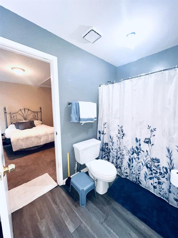 bathroom with wood-type flooring and toilet