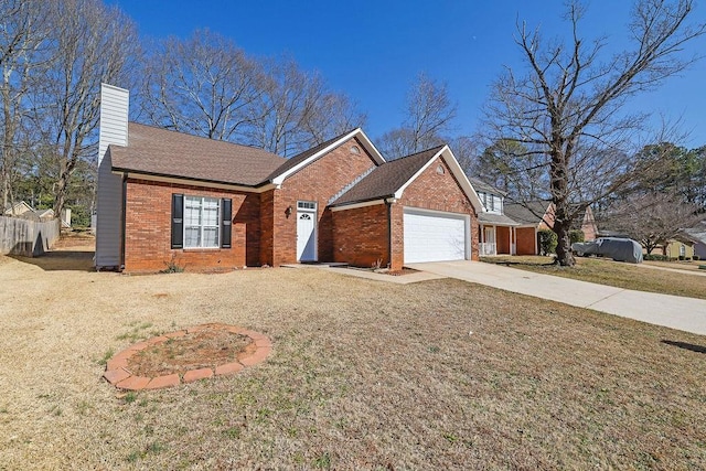 single story home with a garage and a front yard