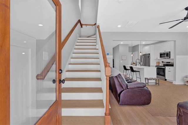 40 Crayton St, Rockmart, GA 30153 - staircase featuring ceiling fan and recessed lighting