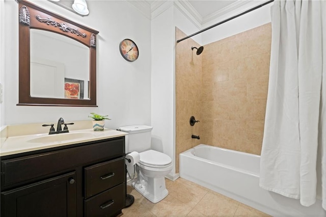 5285 Winflow Way, Suwanee, GA 30024 - full bathroom featuring ornamental molding, shower / bath combo, toilet, vanity, and tile patterned floors