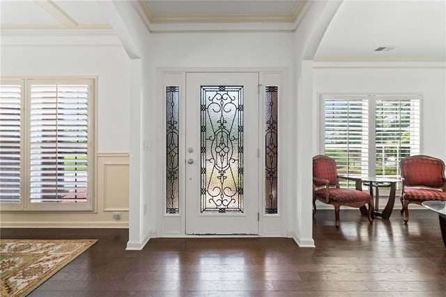 5285 Winflow Way, Suwanee, GA 30024 - foyer entrance with ornamental molding and dark wood-style flooring