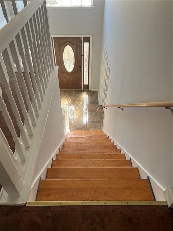 stairs with a high ceiling