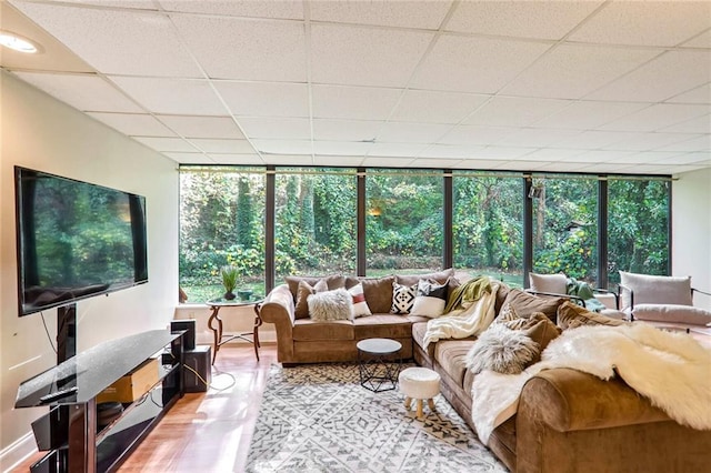 living area featuring plenty of natural light and a paneled ceiling