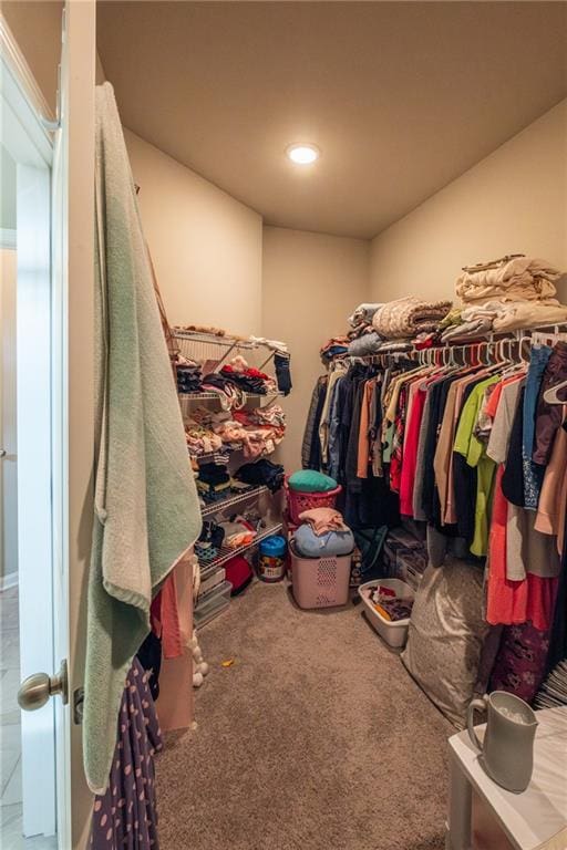 walk in closet featuring carpet