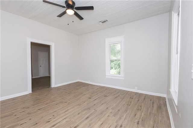 spare room with ceiling fan and light hardwood / wood-style floors