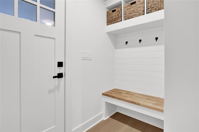 mudroom with hardwood / wood-style flooring