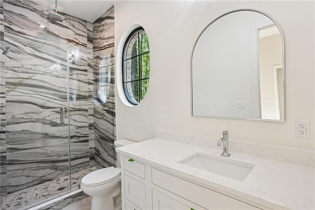 4235 Drew Campground Rd, Alpharetta, GA 30004 - full bath featuring a marble finish shower, vanity, toilet, and marble finish flooring