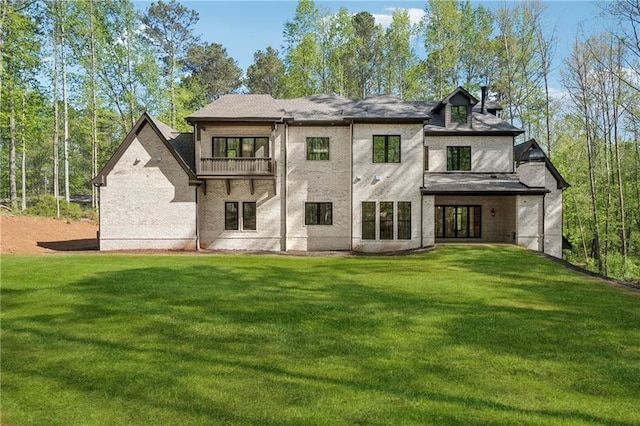 4235 Drew Campground Rd, Alpharetta, GA 30004 - rear view of house with a balcony and a yard