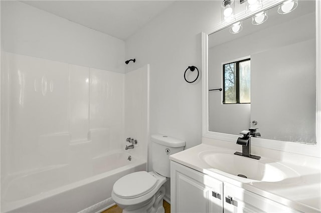 full bath with toilet, tub / shower combination, and vanity