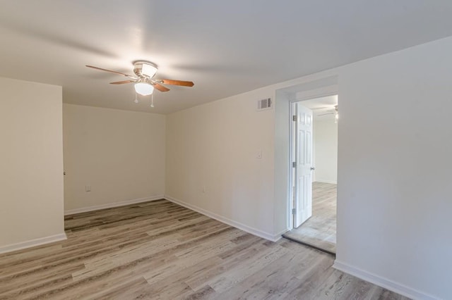 spare room featuring ceiling fan and light hardwood / wood-style floors