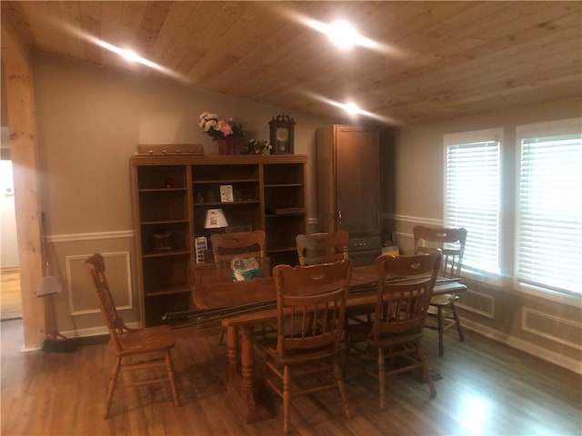 4744 Chickasaw Way SE, Acworth, GA 30102 - dining area with wood finished floors, wood ceiling, and lofted ceiling