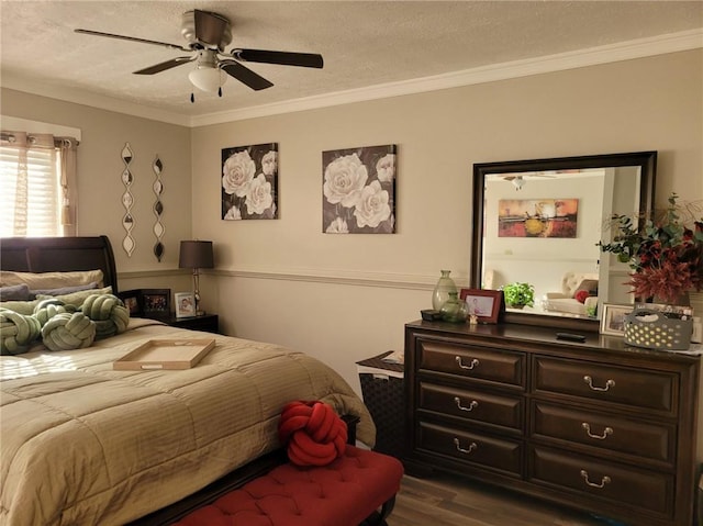 1625 Conley Rd Unit 229, Conley, GA 30288 - bedroom featuring dark wood-type flooring, ornamental molding, a textured ceiling, and ceiling fan