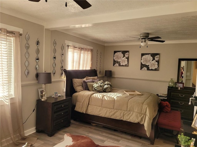 1625 Conley Rd Unit 229, Conley, GA 30288 - bedroom with light wood-style floors, a textured ceiling, ceiling fan, and ornamental molding