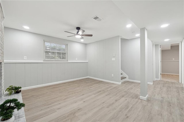 interior space featuring light wood-type flooring and ceiling fan