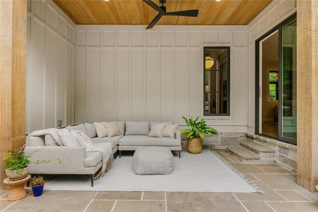 view of patio with an outdoor hangout area and ceiling fan