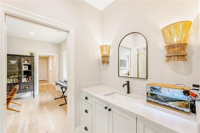 bathroom featuring wood finished floors and vanity
