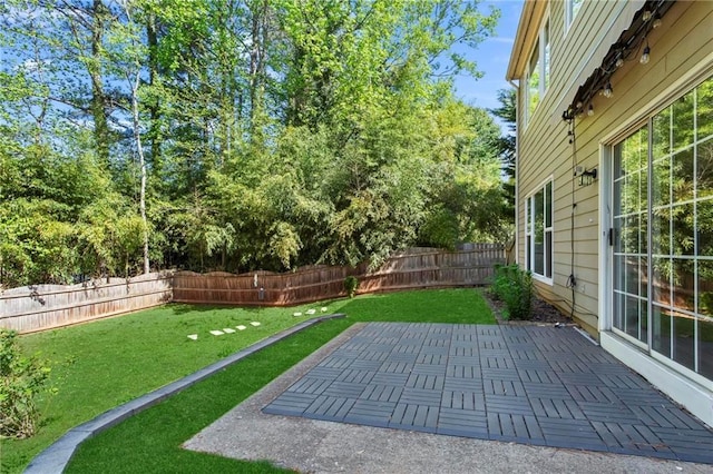view of yard featuring a fenced backyard and a patio area
