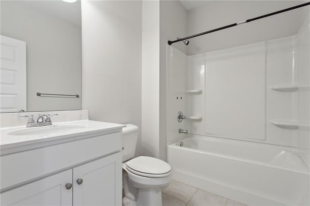 full bath with vanity, tub / shower combination, tile patterned flooring, and toilet