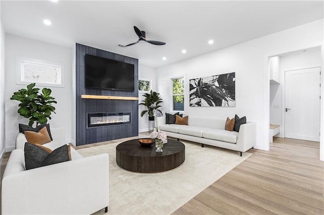 1247 Bridges Ave SW Unit A, Atlanta, GA 30310 - living area featuring recessed lighting, wood finished floors, a fireplace, ceiling fan, and baseboards