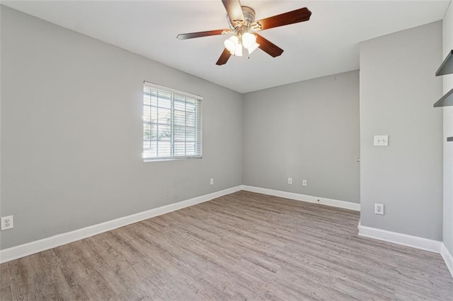 unfurnished room featuring ceiling fan and light hardwood / wood-style flooring