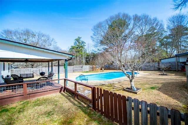 view of swimming pool with a fenced in pool and a fenced backyard