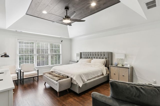4944 Dovecote Trl, Suwanee, GA 30024 - bedroom featuring wood-type flooring, a raised ceiling, recessed lighting, ceiling fan, and wooden ceiling