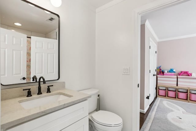4944 Dovecote Trl, Suwanee, GA 30024 - bathroom with ornamental molding, vanity, and recessed lighting
