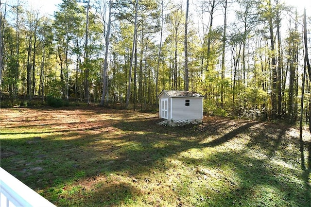 view of yard with a shed