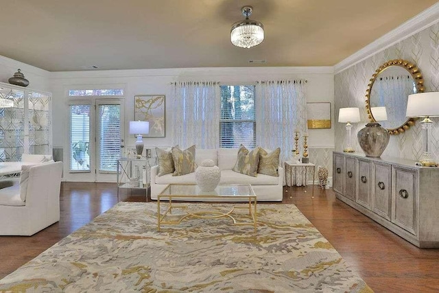 2626 Sardis Chase Ct, Buford, GA 30519 - living room with crown molding, plenty of natural light, and wood finished floors