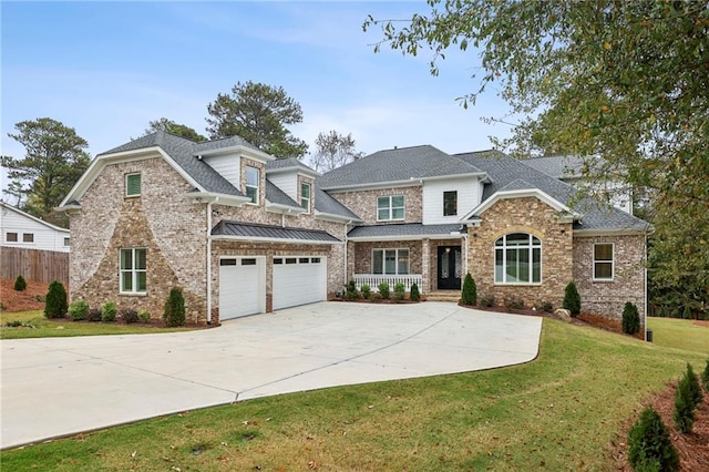 craftsman inspired home with a front lawn and a garage