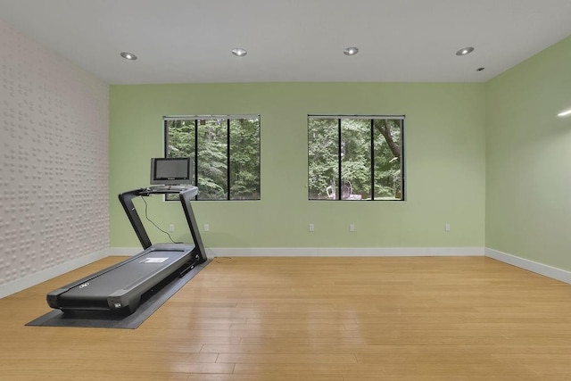 2683 Tritt Springs Trce NE, Marietta, GA 30062 - workout area with wood finished floors and recessed lighting