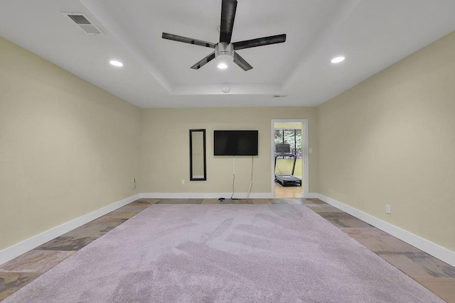 2683 Tritt Springs Trce NE, Marietta, GA 30062 - unfurnished living room with a ceiling fan, a raised ceiling, and recessed lighting