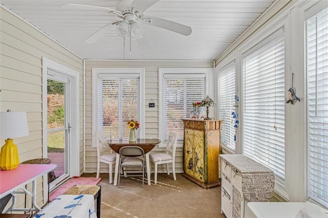 sunroom / solarium with plenty of natural light and ceiling fan