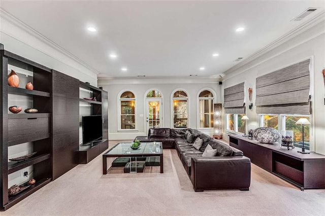 1109 Pine Grove Ave NE, Brookhaven, GA 30319 - living area with ornamental molding, recessed lighting, and carpet flooring