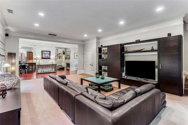 1109 Pine Grove Ave NE, Brookhaven, GA 30319 - living room featuring crown molding, recessed lighting, and baseboards