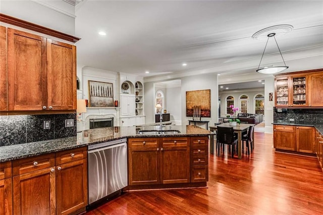 1109 Pine Grove Ave NE, Brookhaven, GA 30319 - kitchen with dishwasher, a sink, open floor plan, a peninsula, and recessed lighting