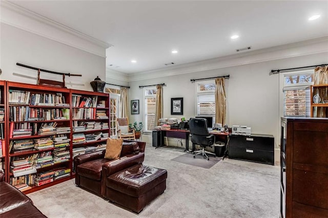 1109 Pine Grove Ave NE, Brookhaven, GA 30319 - carpeted home office with crown molding and recessed lighting